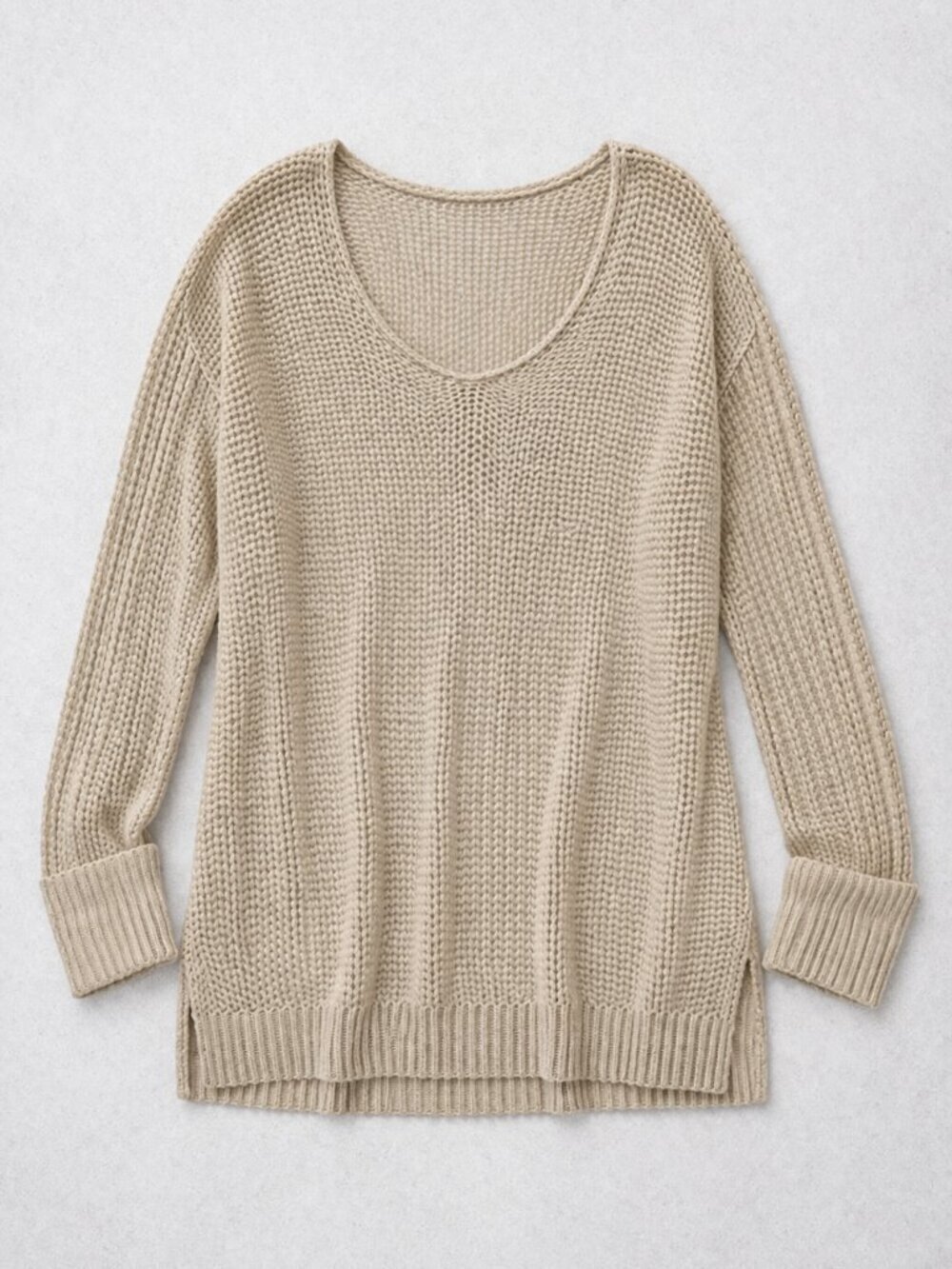 Women's Chico's Gold Open Knit V-Neck Long Sleeve Sweater Size 2